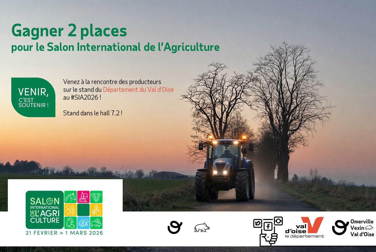 🎁 JEU CONCOURS 🎁
Gagnez 2 places pour le Salon de l’Agriculture 🚜🌾
10 entrées – 5 gagnants !

Pour participer :
✅ Abonnez-vous
✅ Taguez 1 personne
✅ Partagez

📅 Du 21/02 au 01/03
#SIA2026 #Valdoise #Vexin