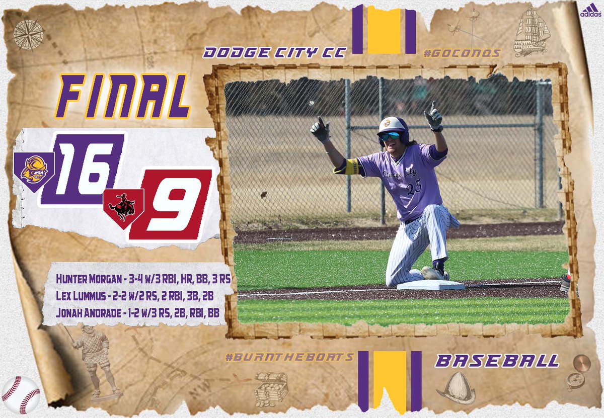 GoConqs's tweet photo. ⚾️Baseball | #GoConqs

FINAL | 16-9 Dodge City 

@GoConqsBB get offense rolling early &amp; secure game with late offense against NWOSU JV....Conqs move to 9-4 on season #BurnTheBoats https://t.co/6063BM8FCa