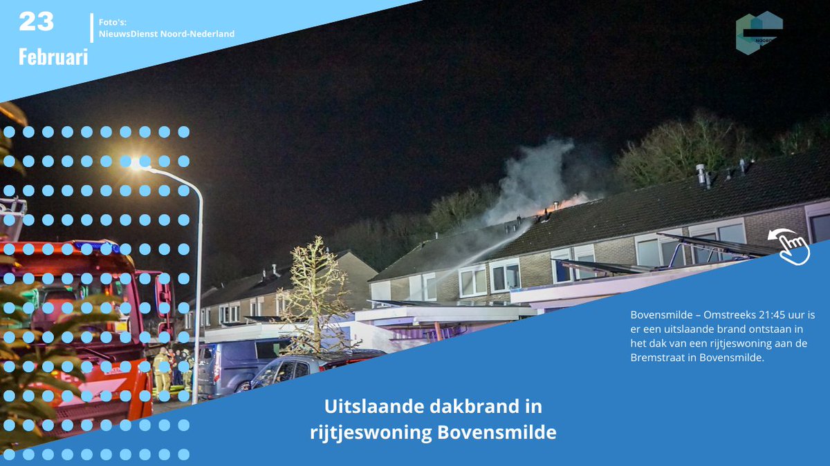 Uitslaande dakbrand in rijtjeswoning in Bovensmilde