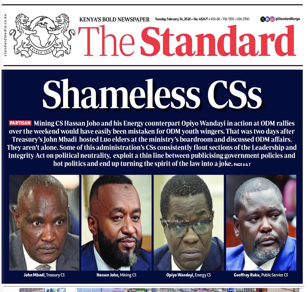 smutoro's tweet photo. Mbadi, Joho, Wandayi, Ruku – the shameless CS’es. #HelpRemindRuto he picked the wrong team. #LestRutoForgets, rogue CSes & PSes must face the law. https://t.co/CJzx0LHdFb