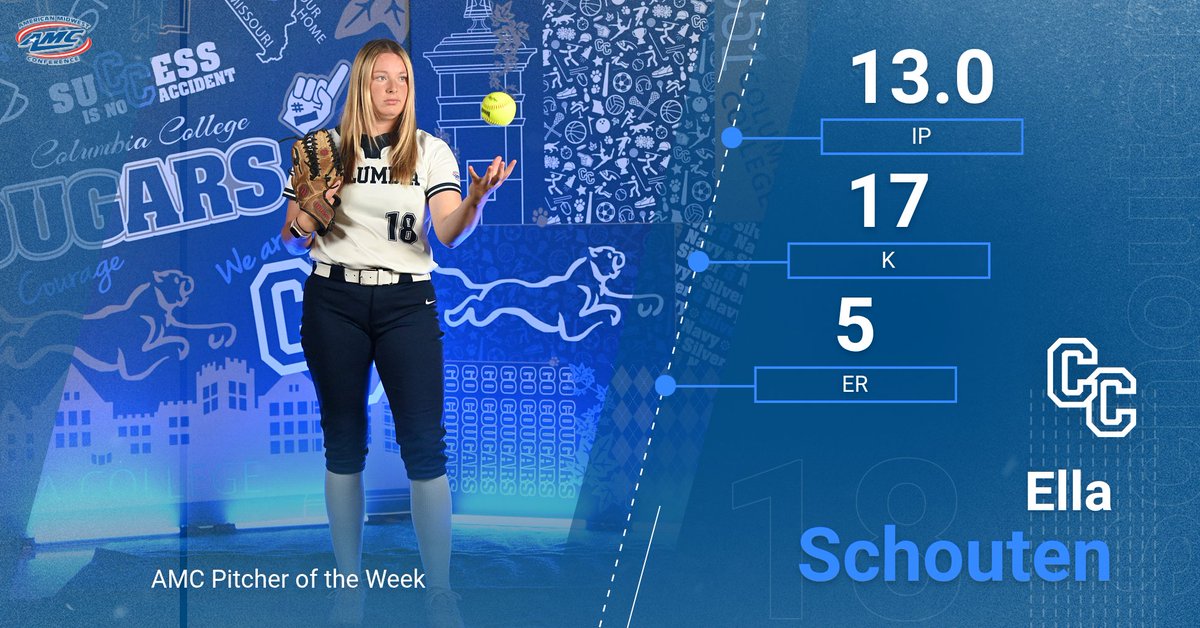 ColumbiaCougars's tweet photo. π₯ Ella Schouten named AMC Pitcher of the Week for the second consecutive week after a complete-game shutout in the win over Ottawa!
#WeAreCC https://t.co/cbog7xMbdo
