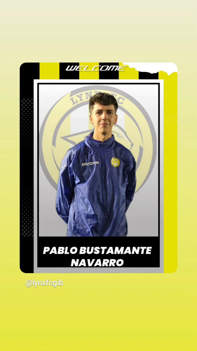 Lynxfcgib's tweet photo. WINTER SIGNINGS💪🏻💛⚽️

Next up in our new signings is Pablo Bustamante Navarro💪🏻 

Goalkeeper Pablo previously played for Europa FC💪🏻 

Welcome to the Family💛💛

#weliveforever #onefamily #lynxfc #newsigning #lynxpremier https://t.co/Hqxv7p2ds1