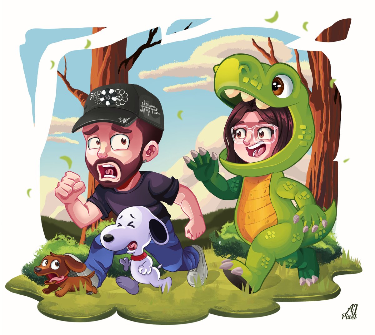 Inicie esta ilustracion hace unos dias por el gusto adquirido de <a href="/laparcec/">Vale🐰</a>  por los dinosaurios😅 y porfin pudo terminarlo, espero les guste 💛💜