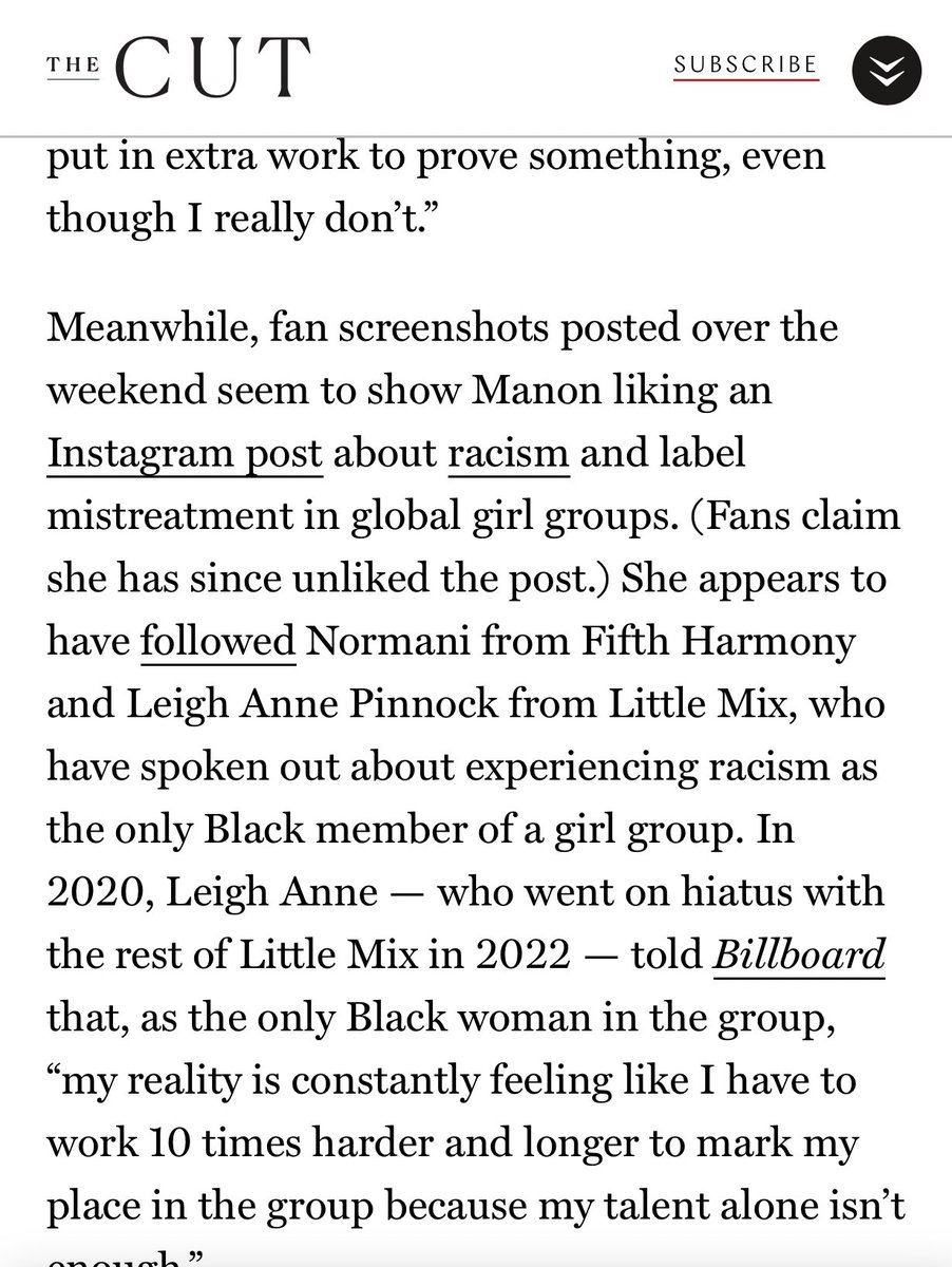 The CUT writes about the current situation with Manon, racism and label mistreatment in girl groups. They include Leigh-Anne and Normanis experiences and how they have previously spoken out about racism.