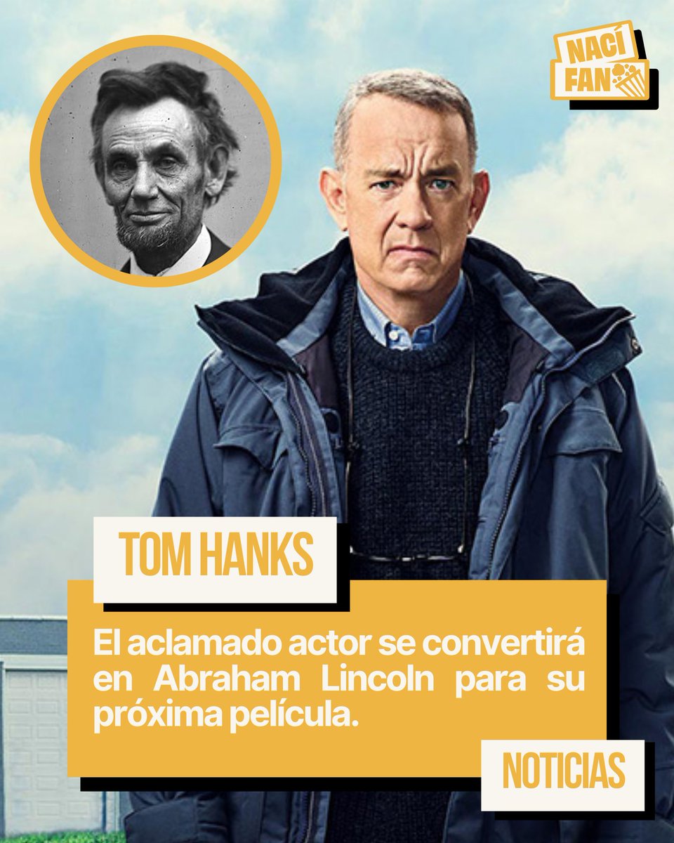 nacifanoficial's tweet photo. 🎬 ¡TOM HANKS se convertirá en ABRAHAM LINCOLN!
El actor le dará vida a #AbrahamLincoln en la adaptación de #LincolnInTheBardo, una película que mezclará animación stop-motion y live-action, a cargo del director #DukeJohnson.
#TomHanks https://t.co/3Nz8r6N4Um