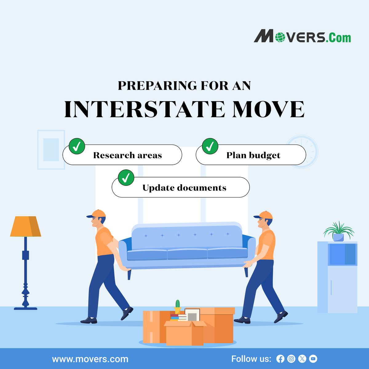 MoversCom's tweet image. 🚚 Preparing for an interstate move takes extra planning.

Start planning your move and compare trusted movers at Movers.com.

#InterstateMoving #MovingTips #MovingPrep #PlanYourMove #MoveSmart #LongDistanceMoving #CompareMovers #FindMovers