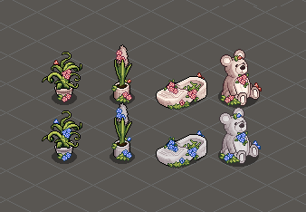 Rares “Floral Statues” collection inspired by the 2025 Saint Valentine’s mobis, created for <a href="/habblivein/">Habblive</a>. #habbohotel #habbo #pixelart