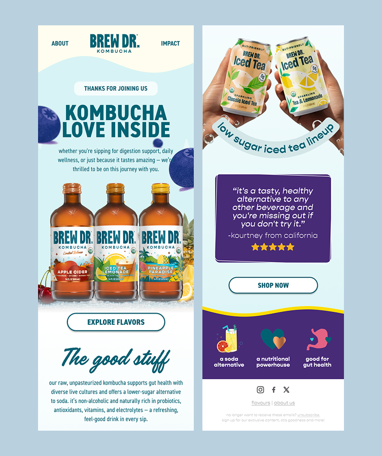 aqeedatemails's tweet photo. Welcome Email Design for Brew Dr. Kombucha. https://t.co/t20qIFkWZK