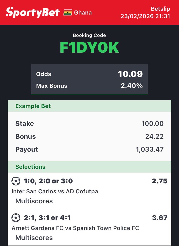 ceobesttips's tweet image. IT’S 100% SAFETY 🎉🎉🎉

GOOD LUCK 🍀

#10Odds #foryou #sportybetGH