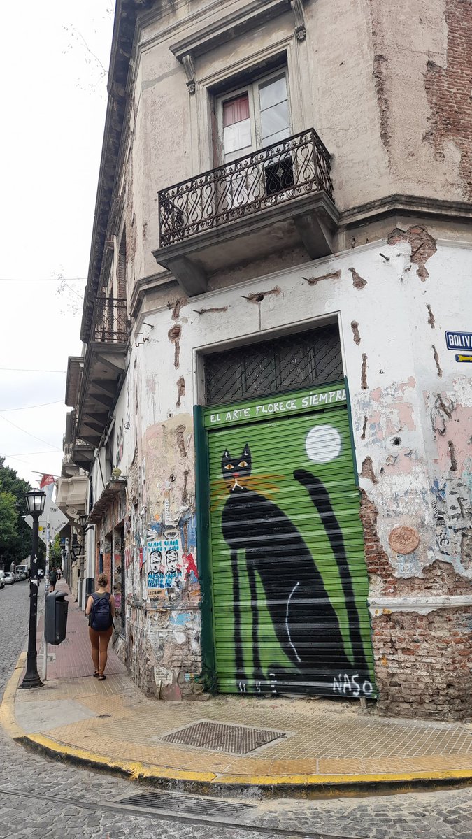 En San Telmo hay un artista (Naso) que pinta hace años esa cortina sin uso. Al gcba se ve q no les gusta q la gente se exprese y lo tapó!
Por suerte lo volvió a pintar. El gato es parte de nuestro barrio y si miran c atención hay otros escondidos en tapas de luz o gas ❤️