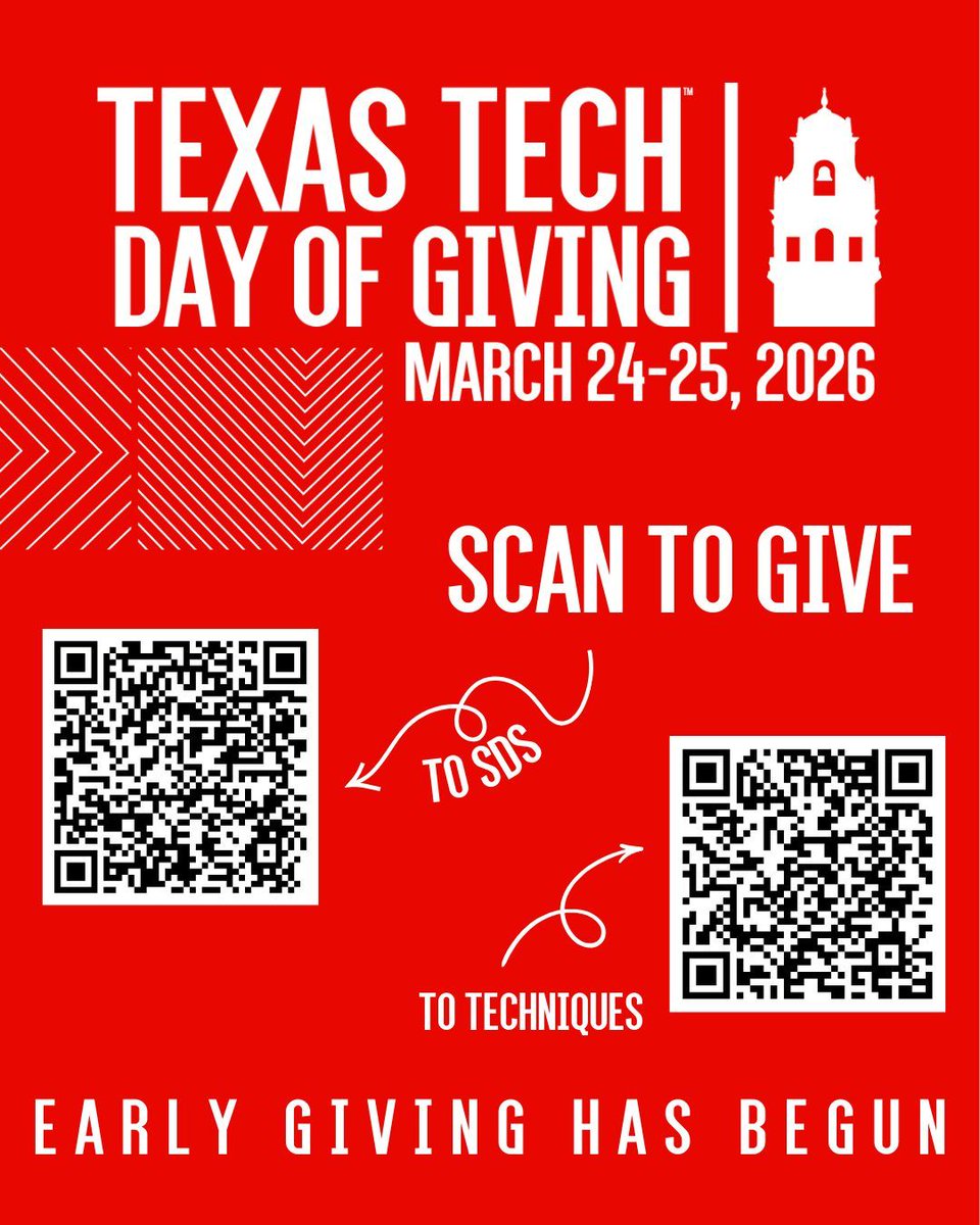 Because you believe, students succeed.
Every gift matters. Every gift inspires. Every gift makes a tangible difference.
Please consider making a donation to TTU's Student Disability Services or TECHniques Center.
Thank you!
#TTUDayofGiving
#TTUDOG
