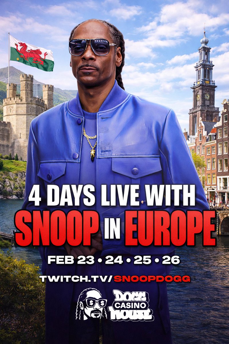 We live jaccc!! Wales n Amsterdam all week tune in twitch.tv/snoopdogg