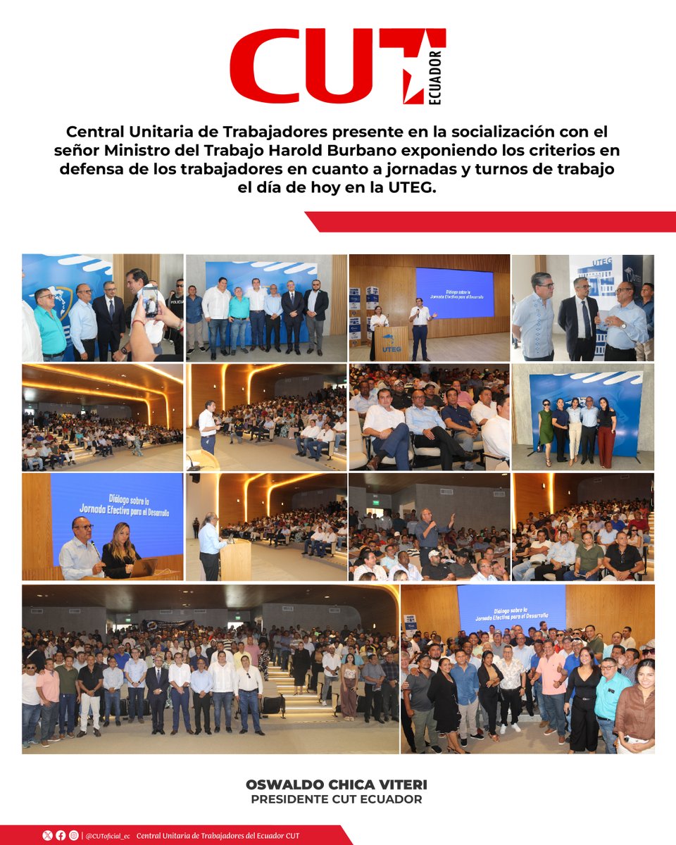 Hoy en la ciudad de Guayaquil, la #CUT estuvo presente en la socialización del MDT llevada a cabo en la UTEG.
Agradecemos al Sr. Ministro <a href="/haburbano/">Harold Burbano</a>  por la invitación.