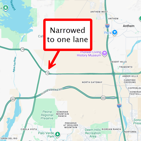 SR 74 CONSTRUCTION FEB. 24* State Route 74 will be narrowed to one