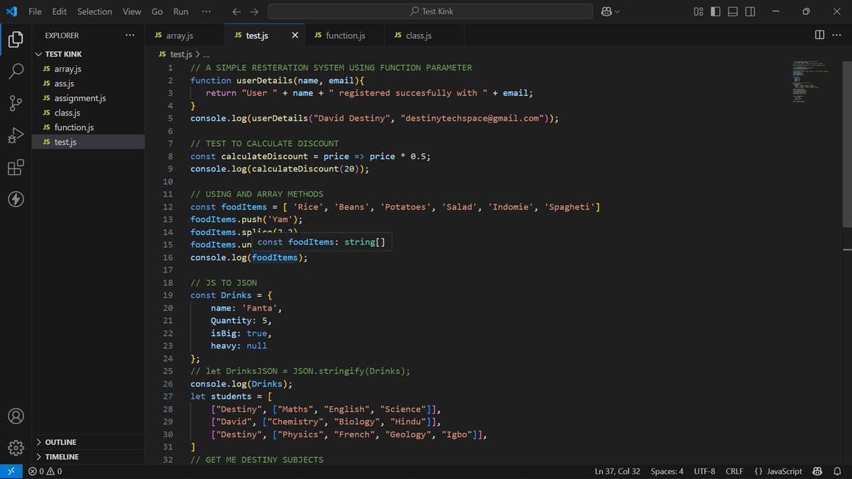 Ebubedikehh's tweet photo. Day 6 of my Backend Journey with @TechSphereAcad ๐
Covered functions, arrow functions, arrays, nested arrays & conversation a bit JSON
Key Takeaway: Real learning happens by doing. Challenges = growth. Step by step, we keep Building in Public๐๐งโ๐ป
#JavaScript #Backend #30dayscode https://t.co/ndUjJzwnYq
