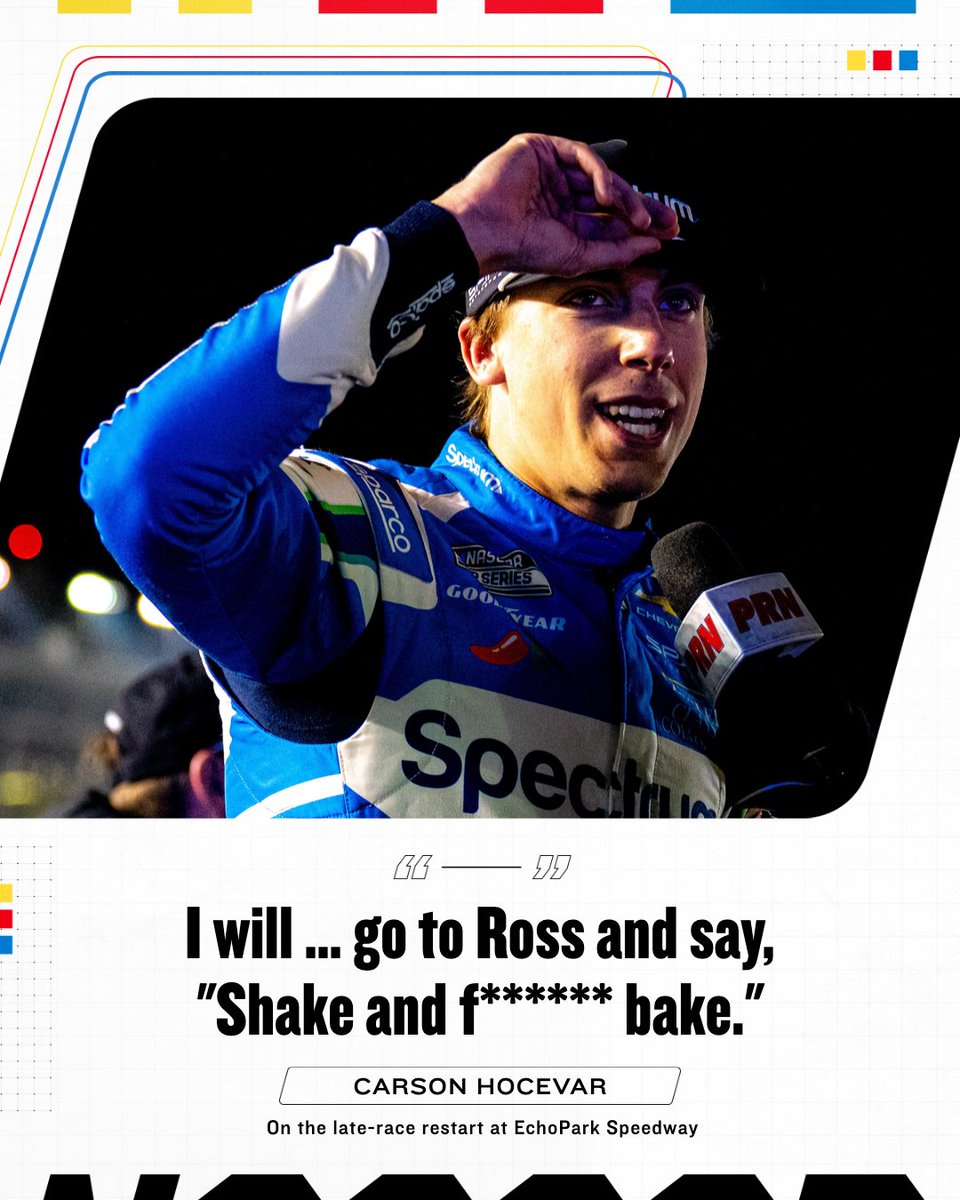 NASCAR's tweet photo. .@CarsonHocevar went full Ricky Bobby mode. 😂 https://t.co/jkvKdDvN9k