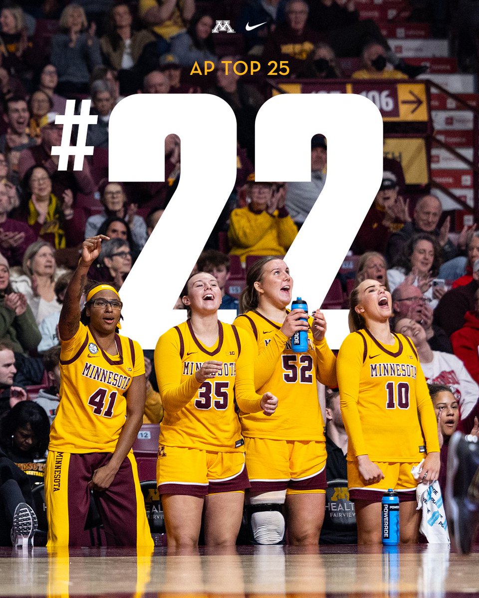 GopherWBB's tweet photo. The #Gophers coming in at No. 22 in this week's AP Top 25 Poll!👏

#SkiUMah | #Gophers〽️ https://t.co/k0MKPEwrO0