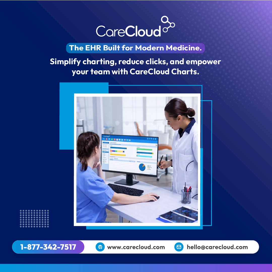 CareCloud's tweet image. CareCloud Charts streamlines clinical documentation with smart templates, real-time patient data, and organized workflows helping providers save time and stay focused on patient care.

Explore CareCloud Charts: hubs.li/Q044ffQZ0

#CareCloud #CareCloudCharts #DigitalHealth