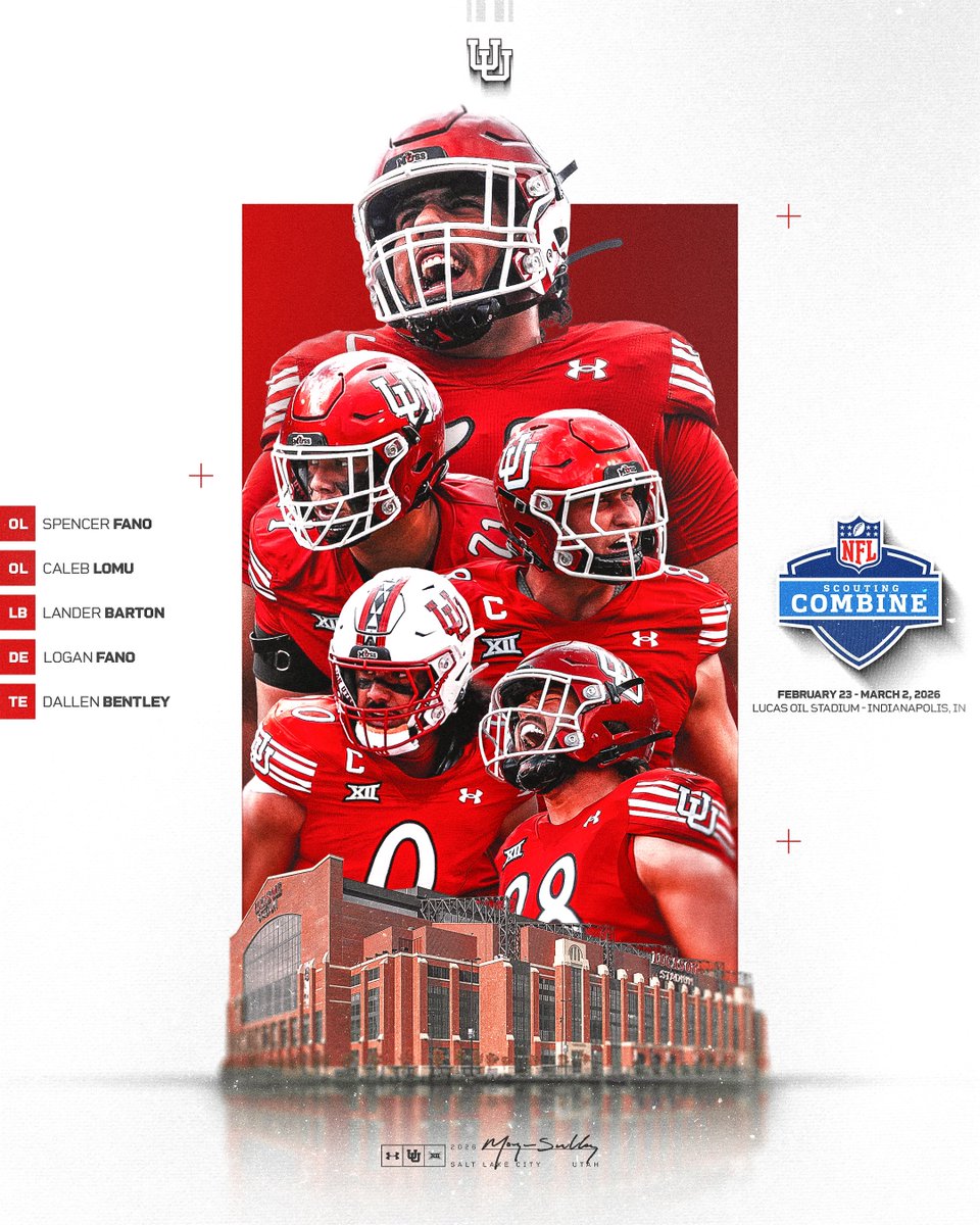 𝐒𝐋𝐂 🛫 𝐈𝐍𝐃𝐘

5️⃣ future #ProUtes are headed to the #NFLCombine this week‼️

𝗢𝗻-𝗙𝗶𝗲𝗹𝗱 𝗪𝗼𝗿𝗸𝗼𝘂𝘁𝘀:
⏱️ FEB 26 - DL &amp; LB
⏱️ FEB 27 - TE
⏱️ MAR 1 - OL

#GoUtes | 📺 <a href="/nflnetwork/">NFL Network</a>