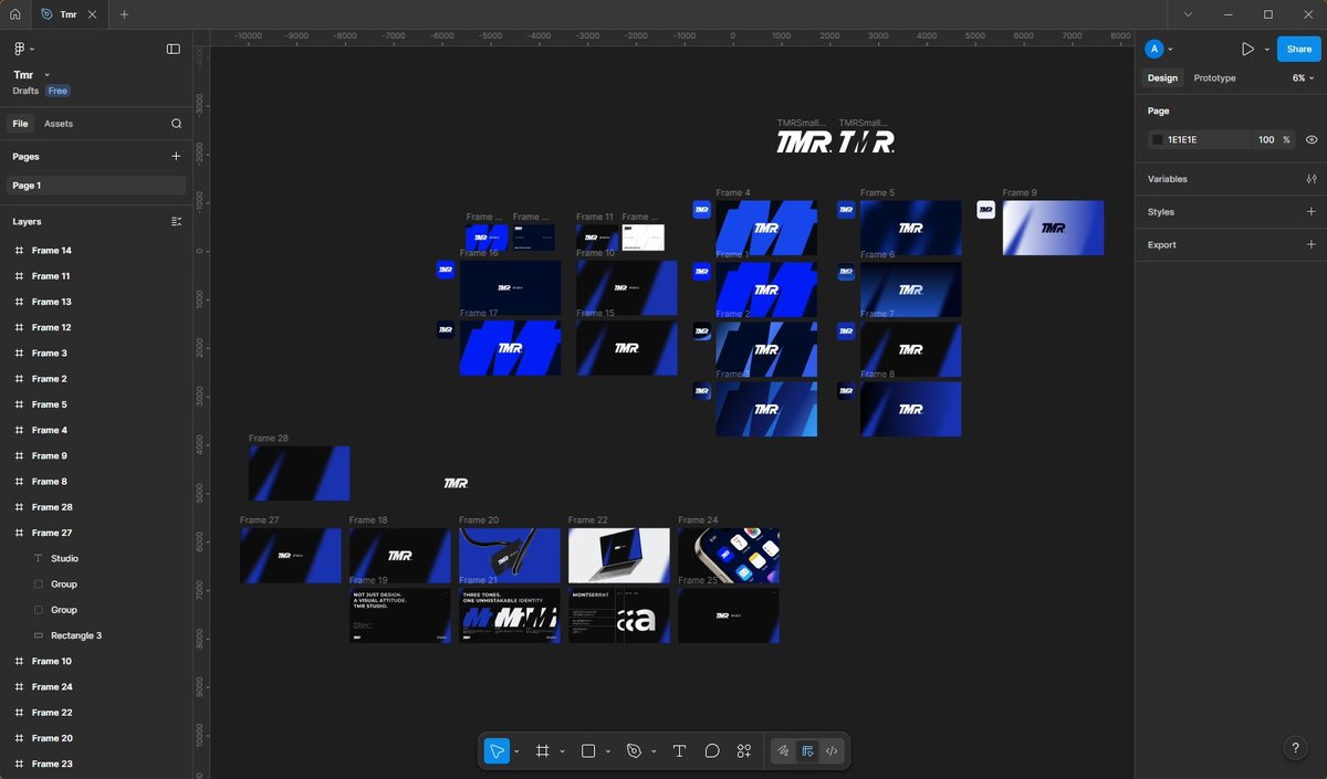 AaronXpress's tweet photo. The "Messy" Middle. 📐

There’s something satisfying about a structured Figma file. Mapping out the TMR identity from the ground up.
Please ignore the chaotic file naming convention. If it works, it works. 💀 https://t.co/Mh5fvGvopK