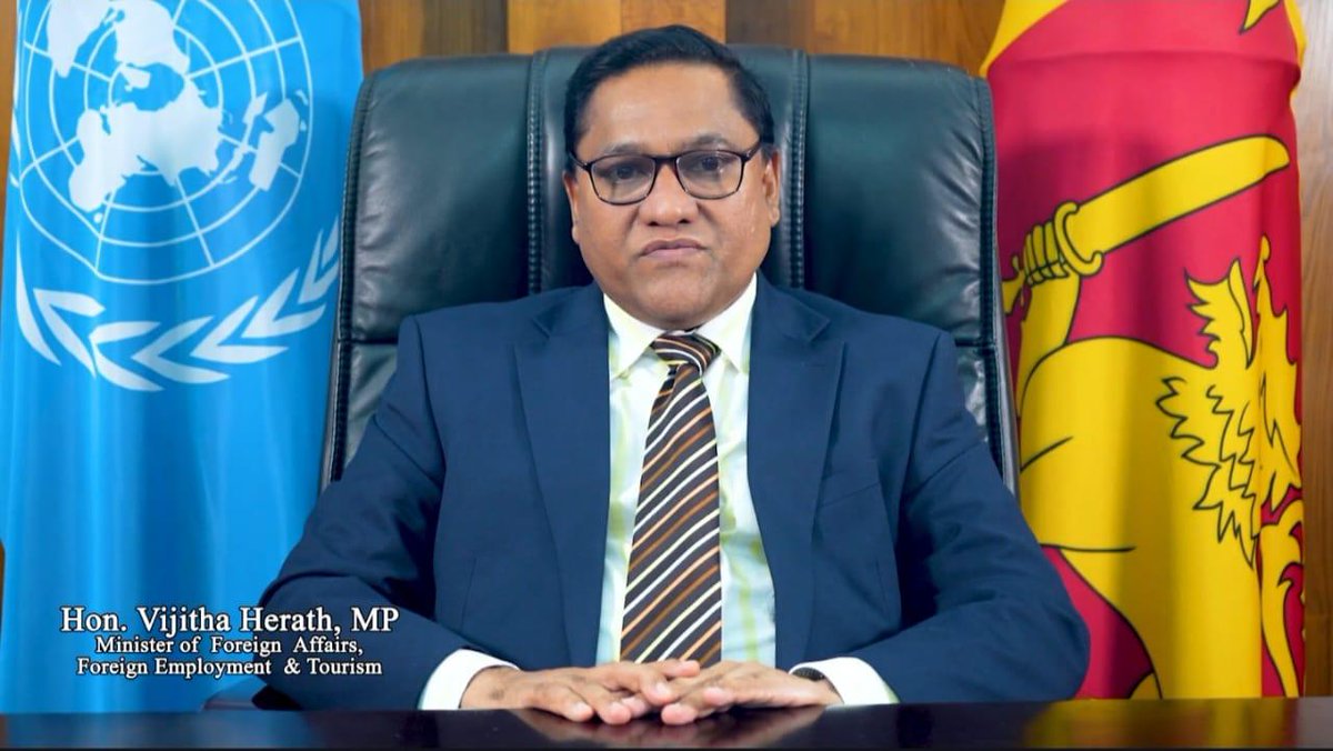 SLUNGeneva's tweet image. Minister of Foreign Affairs, Foreign Employment &amp;amp; Tourism @HMVijithaHerath addressing the high-level segment of the #Conference on #Disarmament in #Geneva via a video message  reaffirmed #SriLanka's commitment to ensure global peace &amp;amp; security. 🇱🇰 ➡️lankamission.org/index.php/disa…