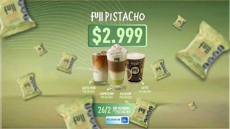 YPFoficial's tweet photo. El Día Mundial del Pistacho se festeja con todo el sabor FULL pistacho. Probá el capuccino, el latte frío o caliente y descubrí a la estrella del día: el alfajor de pistacho. Una celebración pensada para quienes no se resisten a este sabor.