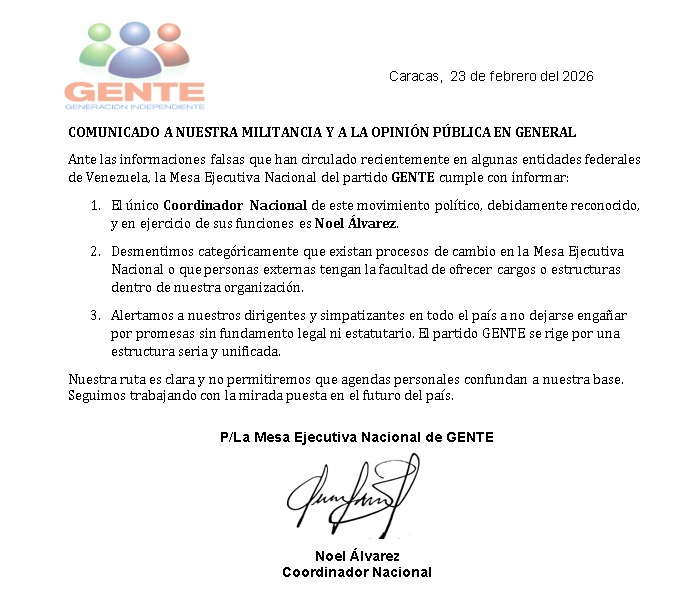 ConVenezuela_Me's tweet photo. COMUNICADO GENTE 
GENERACIÓN INDEPENDIENTE !! https://t.co/WD2MWcEyYM