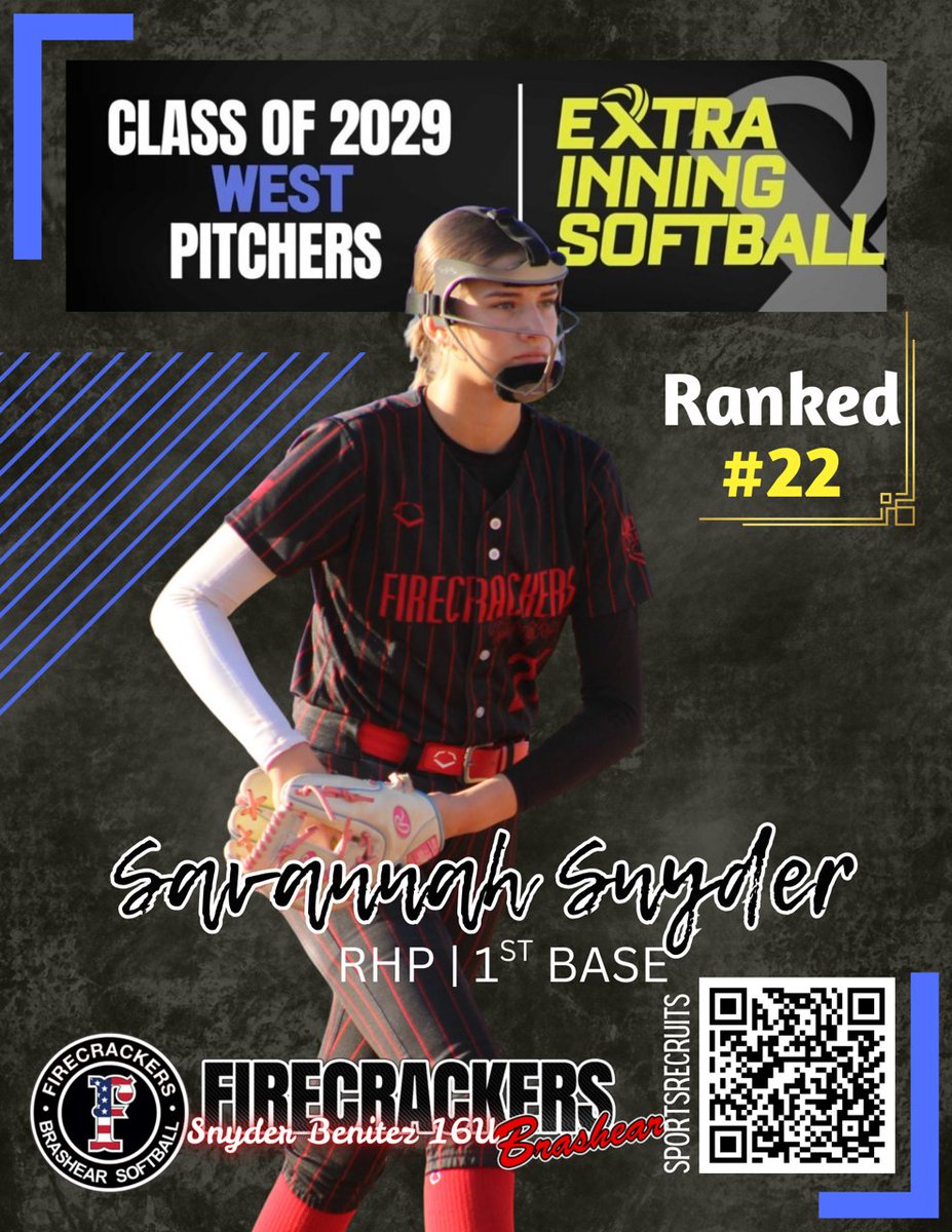 Savy___21's tweet photo. Thank you @ExtraInningSB for being ranked  #22 in the West Regional Pitchers Ranking and for the Honor Roll recognition. @ASUSoftball @Fullerton_SB @UCLASoftball @BeThatPlayer1 @CBUSoftball @D1ProScouts @TopPreps @USDSoftball https://t.co/JejfQXcf4y