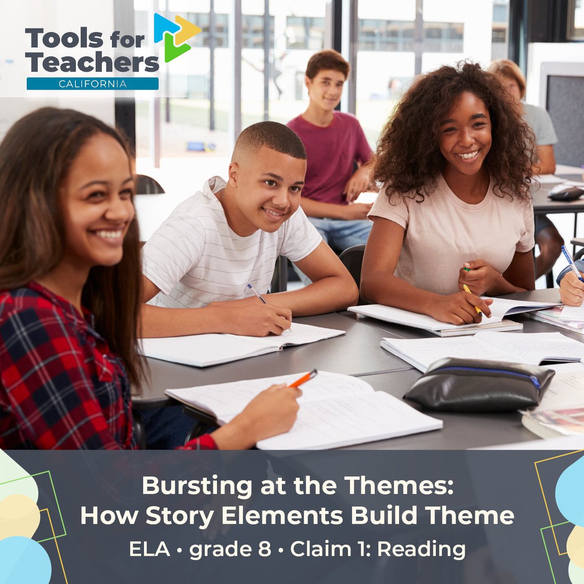 CADeptEd's tweet photo. Teachers — In this grade 8 ELA #ToolsForTeachers resource, Bursting at the Themes: How Story Elements Build Theme, students analyze how a theme is developed with the use of literary elements. 

https://t.co/yOHWfGOEvj (account required) https://t.co/kyAoXJZKmw