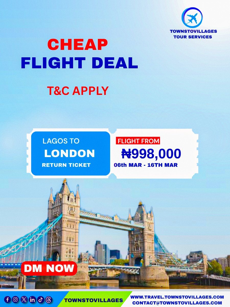 townstovillage's tweet photo. CHEAP FLIGHT DEAL FOR LONDON 

Stress-free booking experience, from flight selection to confirmation, we handle everything smoothly so you don’t have to worry.

Follow us for more updates 

WhatsApp/Call +2348089061542 https://t.co/SydgJOPQho