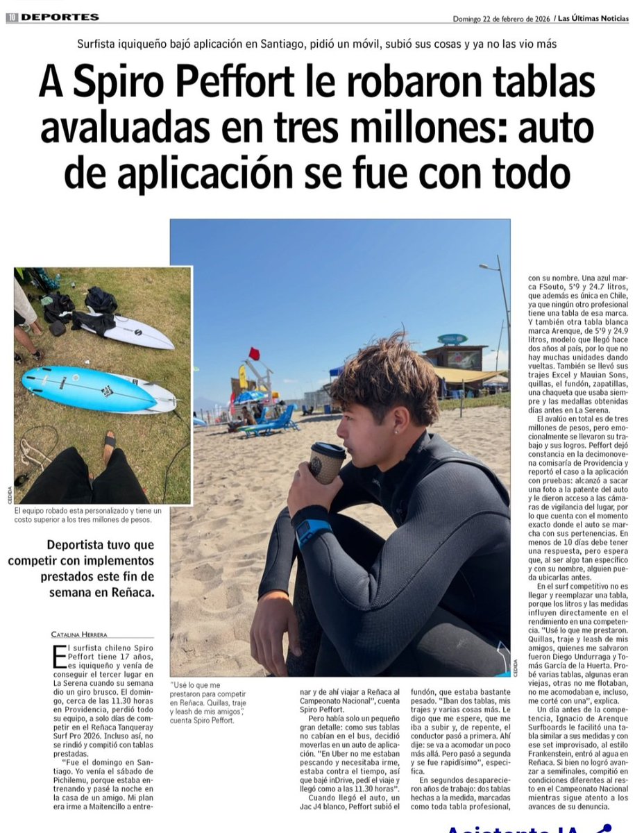 A surfista iquiqueño un conductor de In Drive le robó todos sus equipos de surf de tres millones. Adivinen la nacionalidad...