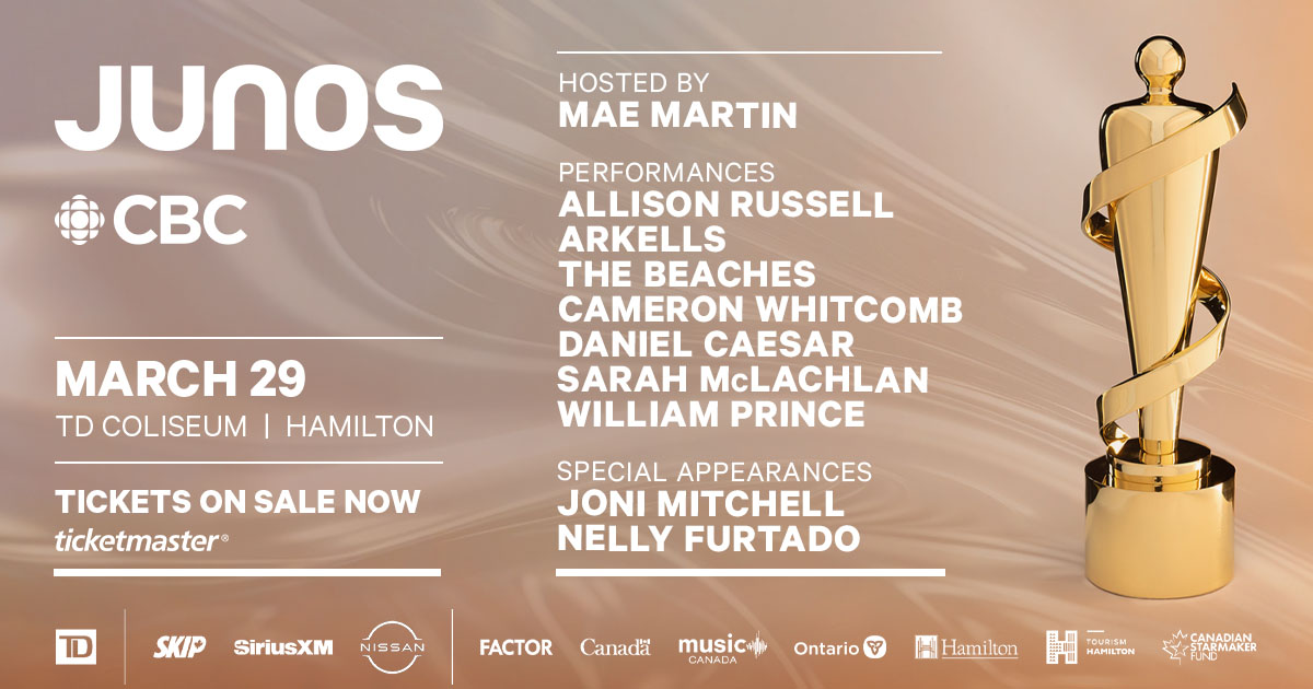 CMRRA's tweet photo. Hamilton, get ready! @TheJUNOAwards are back, bringing Canada’s Biggest Night in Music to the brand-new TD Coliseum on Sunday, March 29th. Visit https://t.co/7eehb37bjk for tickets. https://t.co/tAfXf8aLgn