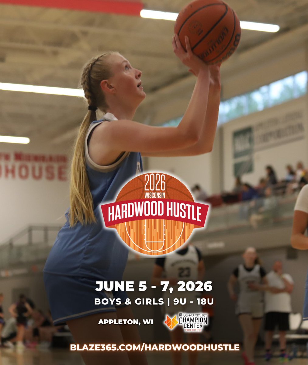 HHustle365's tweet photo. Make sure to secure your team's spot in the 2026 Hardwood Hustle!
https://t.co/lzImZpghyA 👈

🗓June 5 - 7, 2026
📍Appleton, WI @championctr @blazesportsfitness
🏀Elite &amp; Competitive Divisions for Boys (9u-18u) &amp; Girls (10u-18u) https://t.co/sghLKog9DI