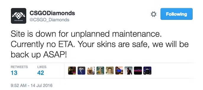 Well, that maintenance took longer than expected

CSGODiamonds is back