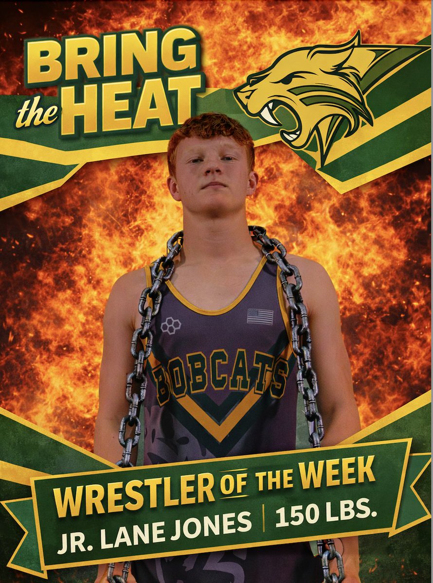WrestlingBLHS's tweet photo. 🔥Bring the HEAT–Wrestler of the Week🔥
Jr. Lane Jones | 150 lbs | 2026 5A State Qualifier!!!
This week we recognize Junior Lane Jones for truly embodying what it means to Bring the HEAT and live The Bobcat Way of LIFE.
🔥🐾💪 #BringTheHeat | #wrestleroftheweek | #tbwoflife https://t.co/QK6x7Ihvwy