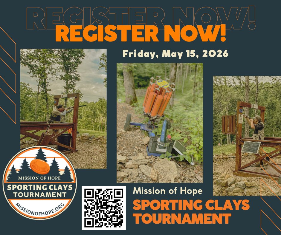 MissionofHope's tweet photo. Registration is now open! 🎯
Join us for the 3rd Annual Mission of Hope Sporting Clays Tournament on May 15 at Iron Mountain Sporting Clays in Kodak.
Spots are limited, and registration closes May 1.
https://t.co/xEpMCYcxs2 https://t.co/92pz0o5sKf