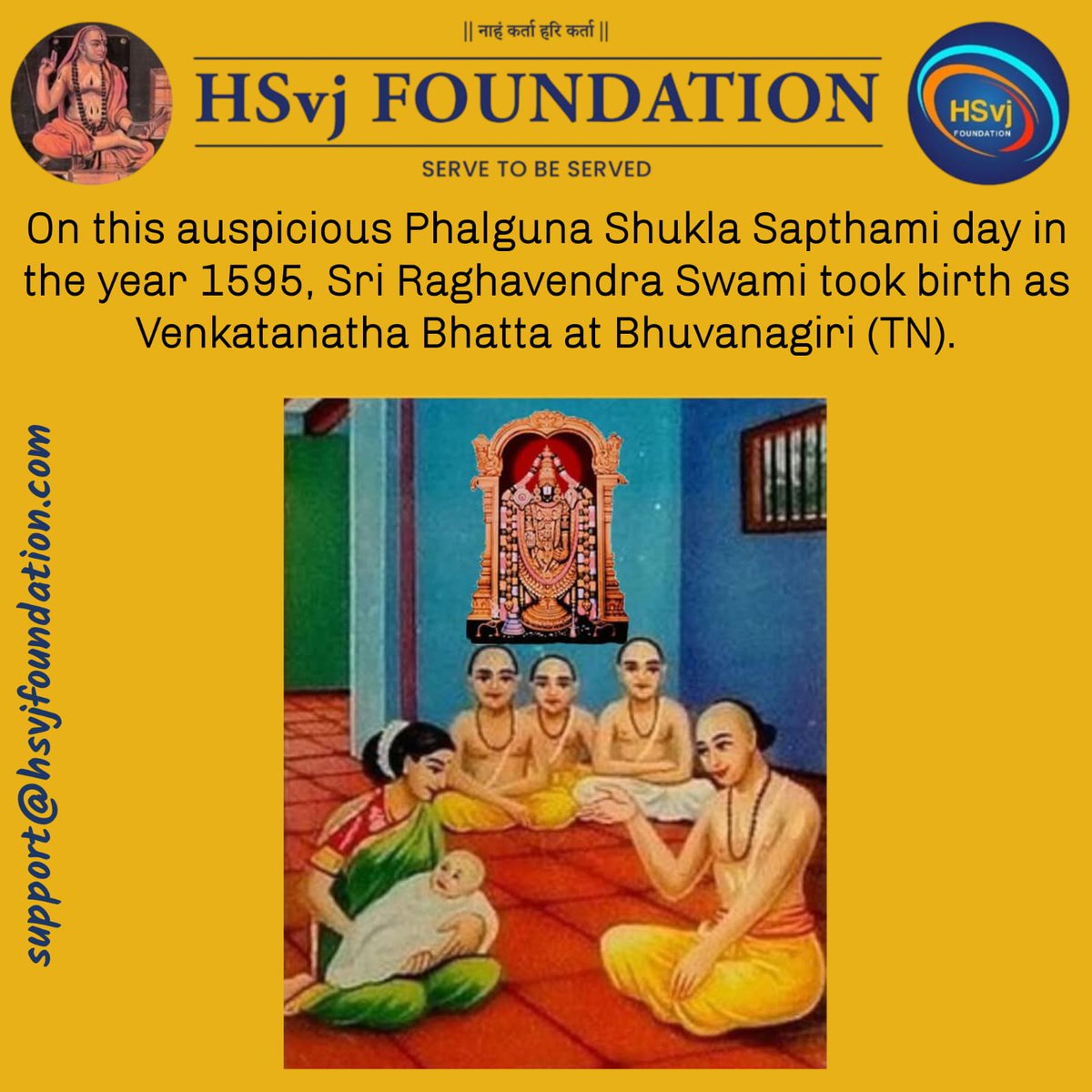 HSvjFoundation's tweet photo. Sri Raghavendraaya Namaha 🙏
@narendramodi @srsmutt @SVMatha @SodeMatha @sriuttaradimath @Shreeputhige @PuthigeSri @PalimaruMatha @bhimanakatte @MadhvaHistory @tattvavadaelib @Sarvamula @RSBHAT @tomatosudhu @rajinikanth
#rayariddare #vardhanthi #gururaghavendra #Raghavendra https://t.co/eMuilKd2vQ