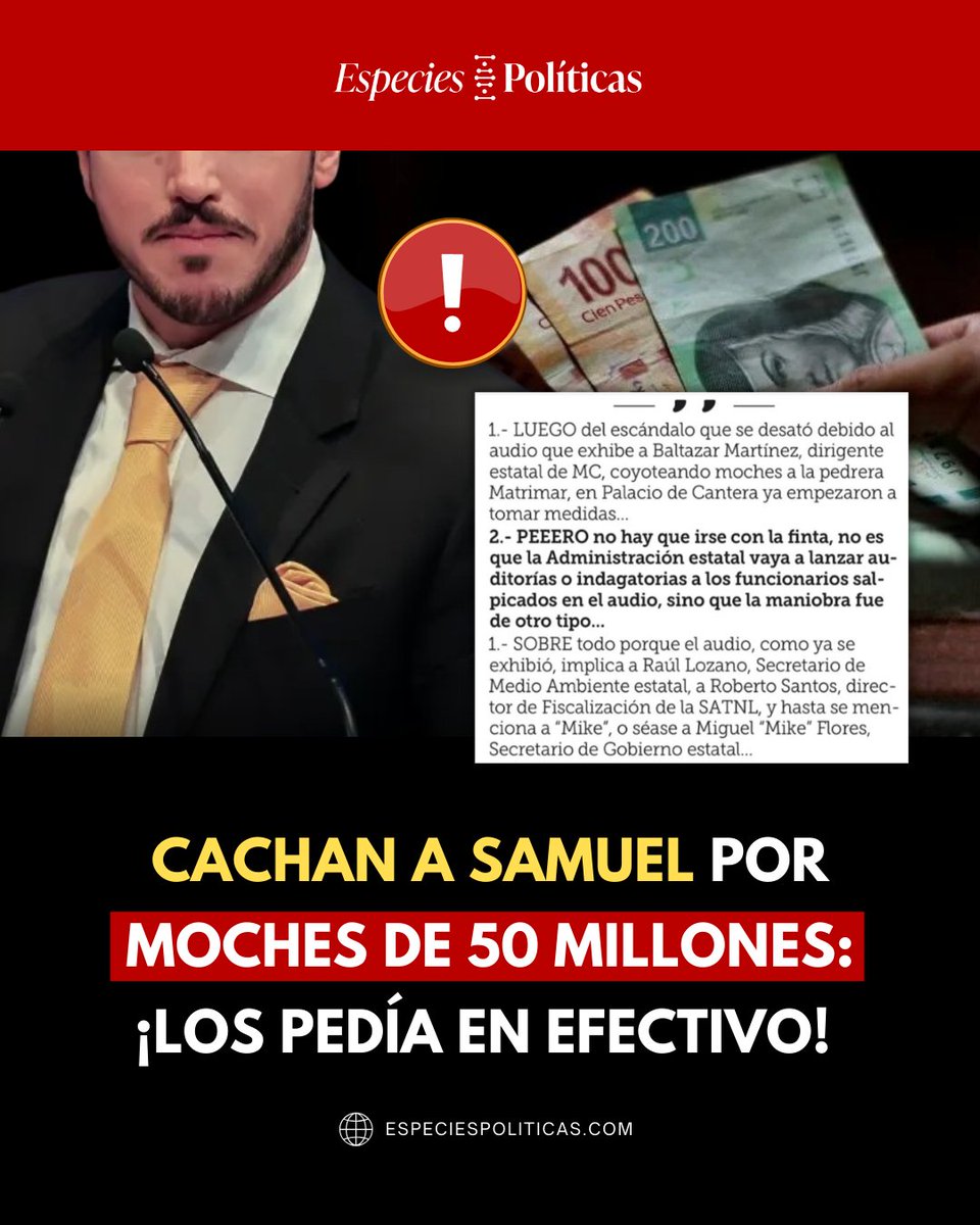 Samuel enfrenta OTRO escándalo tras filtrarse que mandó a pedir 50 MDP a la empresa Matrimar como soborno para dejarla operar. Aunque el expediente los declaraba limpios, Mike Flores, Baltazar Martínez y Raúl Lozano obedecieron: mandaron clausurar para presionar el pago. 💵💼