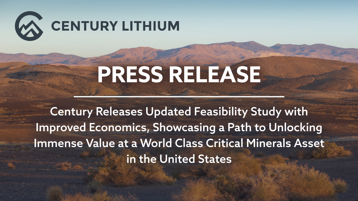 CenturyLithium's tweet photo. Century Releases Updated Feasibility Study with Improved Economics, Showcasing a Path to Unlocking Immense Value at a World Class Critical Minerals Asset in the United States

We're proud to share this major milestone: https://t.co/hGmO7gH9xT  

$LCE.V $CYDVF https://t.co/bJb7vxIJ2O