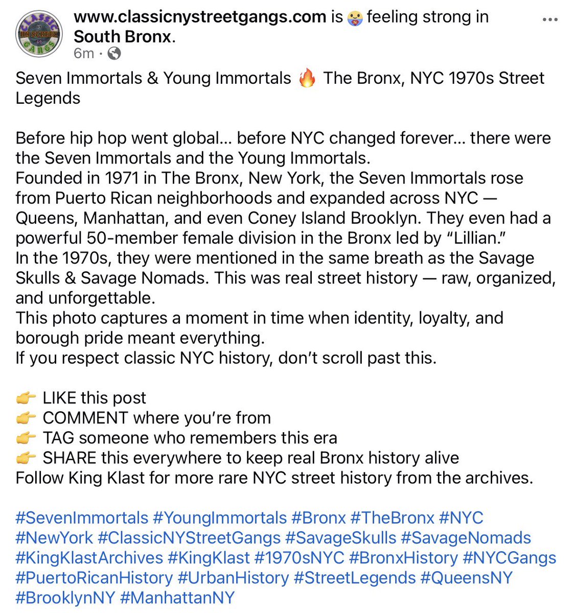 kingklast's tweet photo. Seven Immortals & Young Immortals 🔥 The Bronx, NYC 1970s Street Legends
#SevenImmortals #YoungImmortals #Bronx #TheBronx #NYC #NewYork #ClassicNYStreetGangs #SavageSkulls #SavageNomads #KingKlastArchives #KingKlast #1970sNYC #BronxHistory #NYCGangs #PuertoRicanHistory https://t.co/d5VwYYhETd