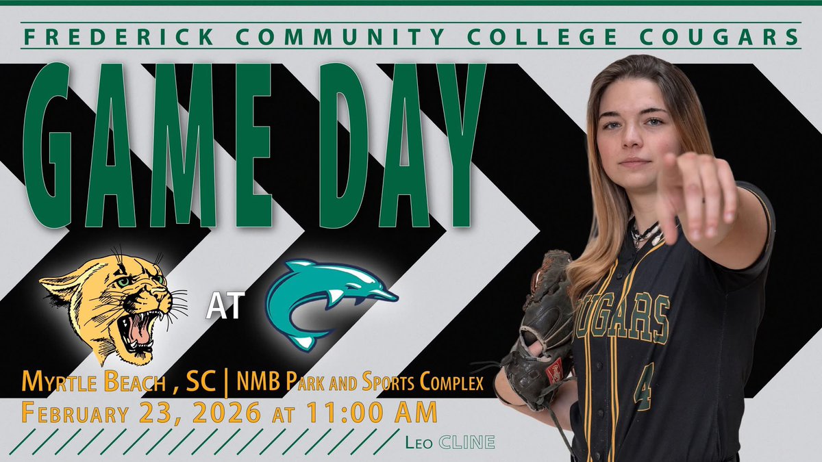 FCC_Cougars's tweet photo. GAME DAY 🥎 #FCC_Cougars softball opens up their season in North Myrtle Beach against Brunswick Community College with a DH at NMB Park and Sports Complex field 1! First pitch set for 11 AM #GoCougars
 
📍: Myrtle Beach, SC
📅: 4/23/2026
⏰: 11:00 AM
📺: https://t.co/uDL3baWtrc https://t.co/1TOlMYuMgR