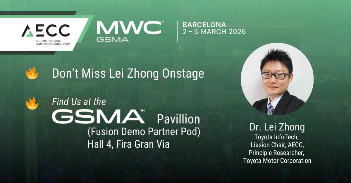 TweetAECC's tweet photo. Join Lei Zhong of the AECC at #MWC2026 in #Barcelona:

Mar 2 | 14:00 – Fusion Automotive Roundtable
Mar 4 | 15:20 – Edge Intelligence Fireside Chat

+ booth demos Mar 3 &amp; 5 | 08:30–19:00, Hall 4 Pod 4.

Details: https://t.co/GiRPImRL75

@MWCHub @ToyotaMotorCorp https://t.co/rWVGpgjQJt