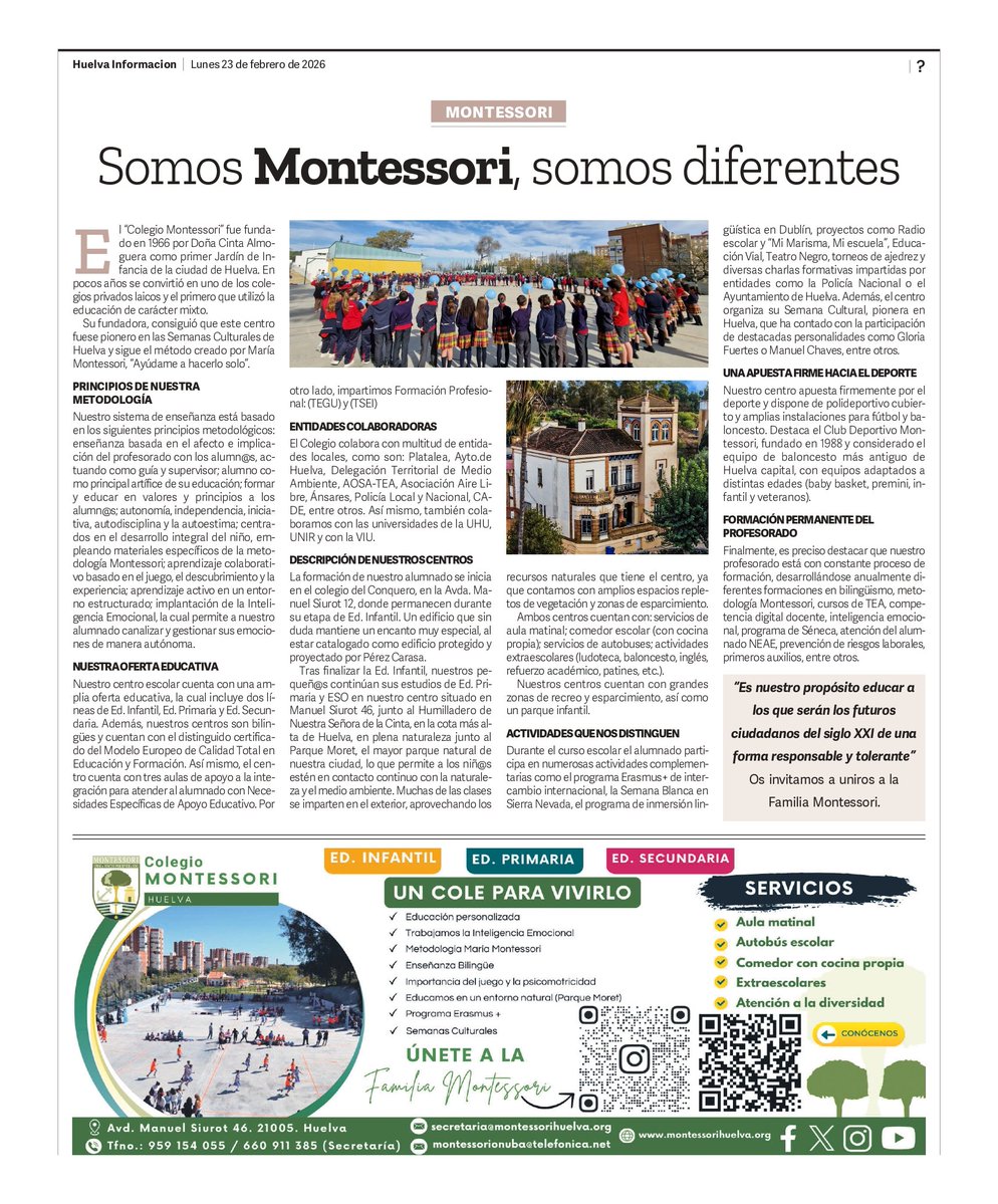 𝗠𝗮́𝘀 𝗶𝗻𝗳𝗼𝗿𝗺𝗮𝗰𝗶𝗼́𝗻 𝗲𝗻: 

☎️Teléfono: 660 911 385
📧 Correo electrónico: secretaria@montessorihuelva.org
📮Avda. Manuel Siurot 12 y 46. 21005. Huelva.
💻 montessorihuelva.org