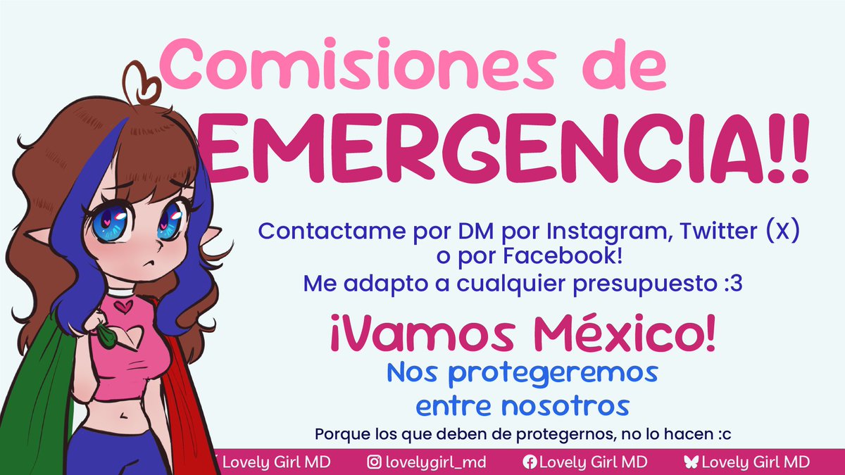 LovelyGirlMD's tweet photo. 🚨¡¡COMISIONES DE EMERGENCIA!! 🚨
Por favor, comuniquense por un comentario o por DM en Instagram, X o Facfebook!
Me adapto a cualquier presupuesto :"3
https://t.co/XKNRJOzKOM
#Comisionesabiertas #oppencommission #emergencycomissions #comisionesdeemergencia https://t.co/h6zJxBabQD