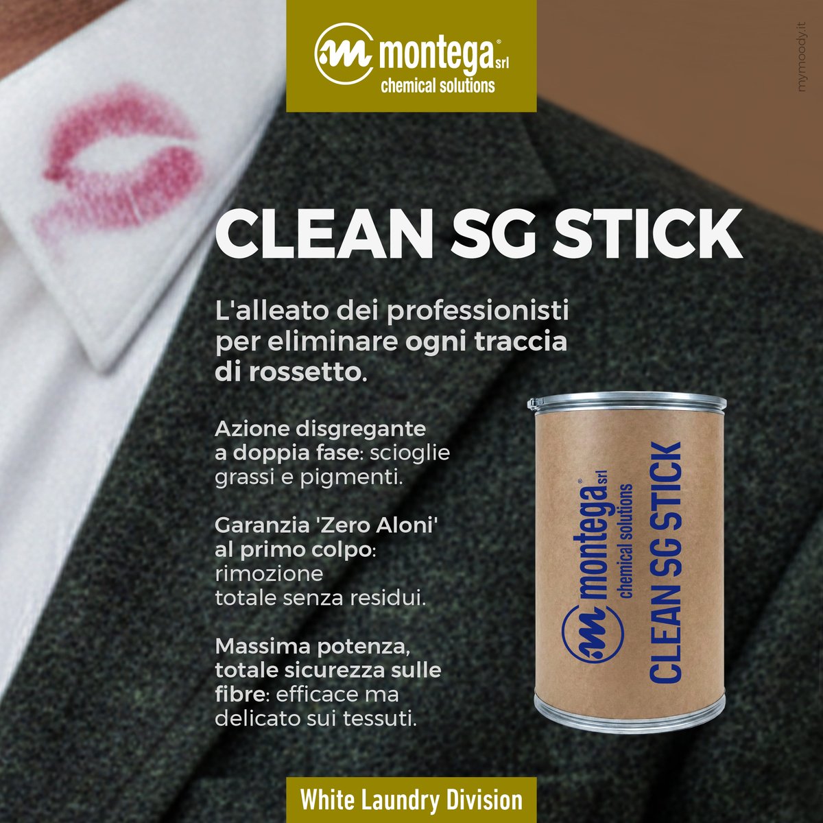 l_montega's tweet photo. Efficiency and precision: our solution for lipstick stains.
In the professional laundry sector, removing oily pigments requires specialized products that are effective without being harsh on fibers. 

#MontegaChemicalSolutions #B2B #ProfessionalLaundry #ChemicalInnovation https://t.co/ecsr7Bbp7g