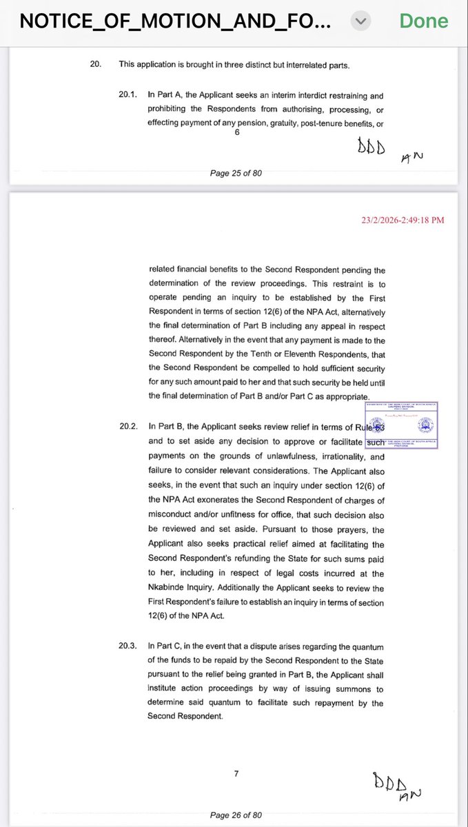 CannyMaphanga's tweet photo. JUST IN: The MK party has filed papers in the GP High Court, PTA to block the payment of former NDPP, Adv. Shamila Batohi's pension and other post-term gratuities (pending a review) as well as to reverse the decision to fund her legal costs in the Nkabinde Inquiry #SABCNews https://t.co/u7eVpzS9zo