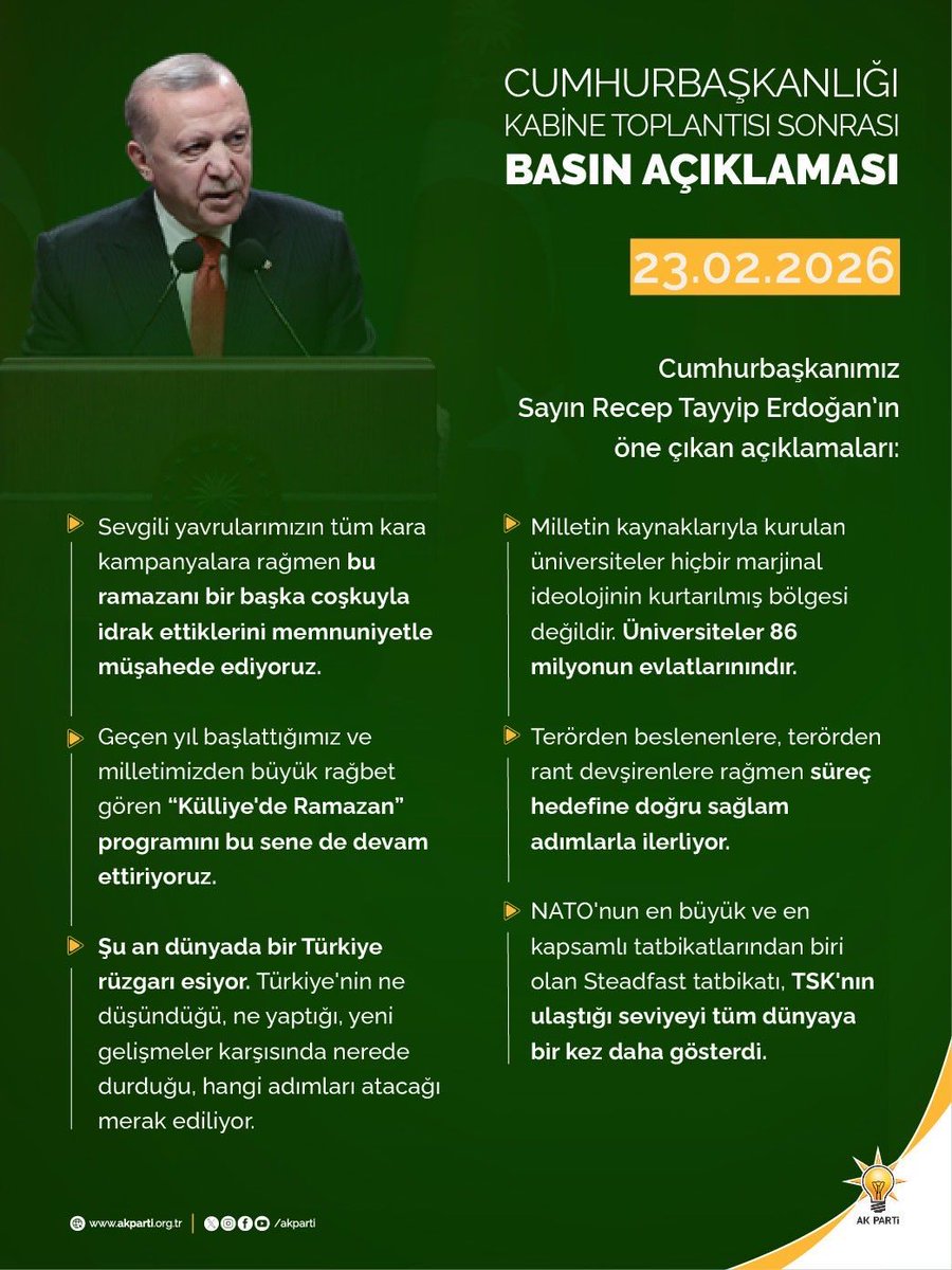 Bu millet diz çökmez. Bu bayrak yere düşmez. Cumhurbaşkanımız Recep Tayyip Erdoğan liderliğinde Türkiye, içeride de dışarıda da gücünü göstermeye devam ediyor.
Biz de bu kutlu yürüyüşte sonuna kadar varız.
#milletimizleniyetimizbir