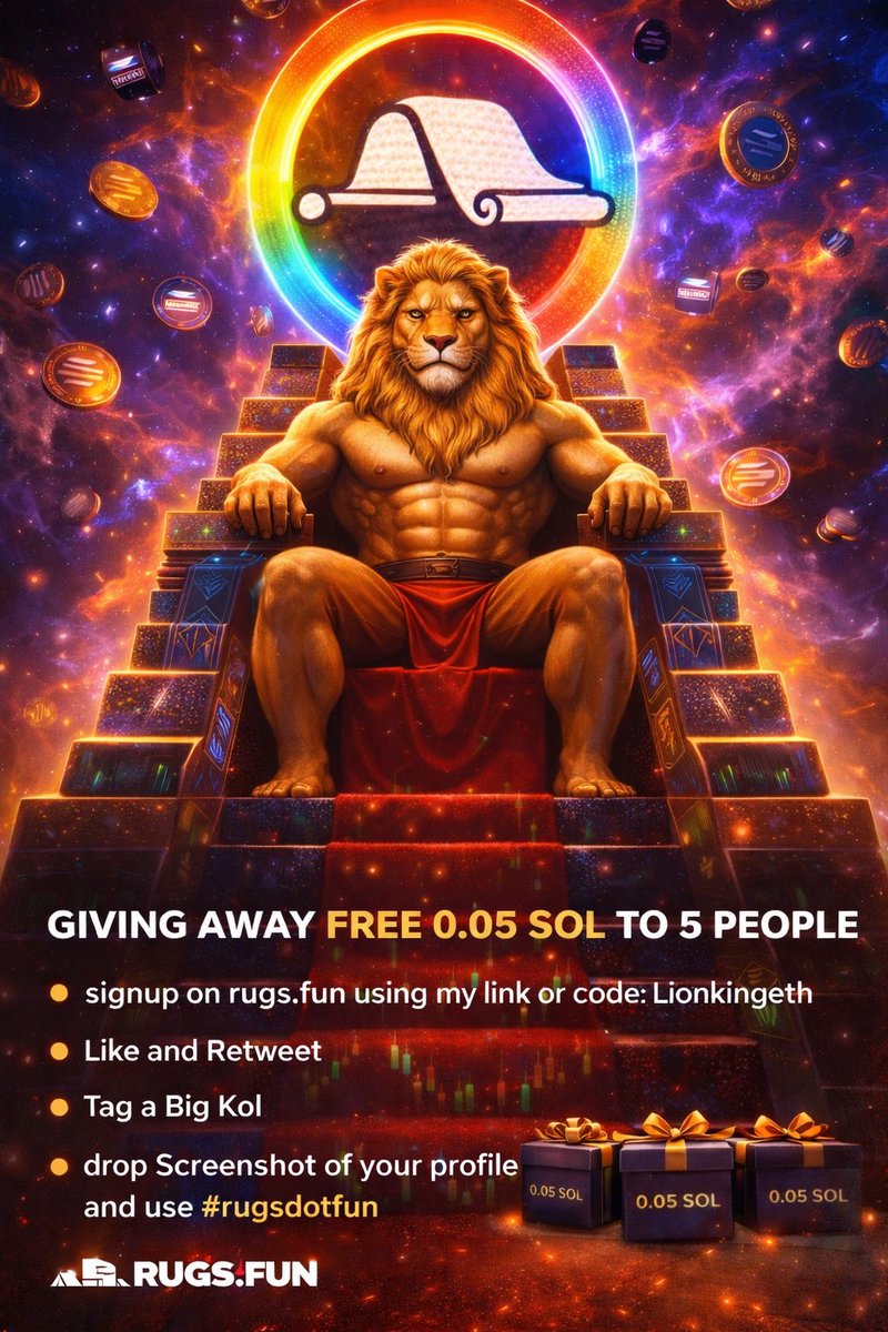 TheOutlaw_eth's tweet photo. 🦁🔥 LIONKING GIVEAWAY 🔥🦁

Giving away FREE 0.05 SOL to 5 people

How to enter:
• Sign up on https://t.co/x2WytUjLJt (use code: Lionkingeth)
• Like &amp; Retweet
• Tag a Big KOL
• Drop your Rugs profile screenshot + #rugsdotfun

Winners announced soon. Let’s run it 🚀 https://t.co/lzGr65Crtc