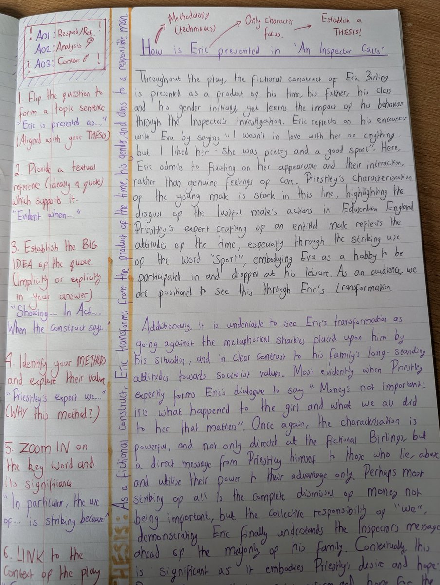 Straight into a co-construction, live modelled response today to bolster our thesis and analysis alignment 🤝 6 simple steps to create our skeleton and then fine tuning to maximise marks 💪