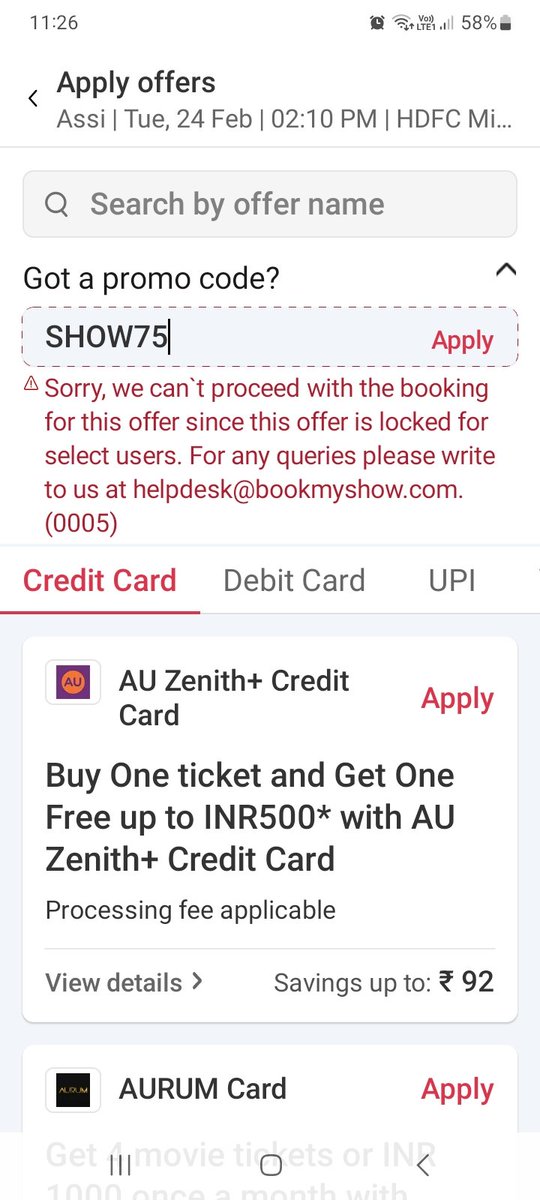 Ashishchau563's tweet photo. @bookmyshow @bookmyshow_sup Hey bms team,i received a mail of 75₹ offer and i am trying to apply same code with same email id offer linked account,still your offer not working,kindly help me to make my booking easily and hasslefree booking experience with bms,please help me. https://t.co/WAWpLCdoGV